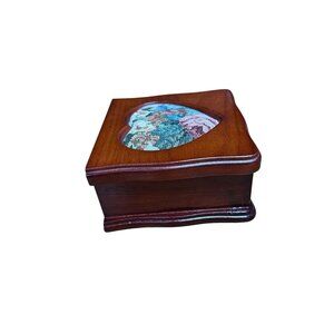 Vintage Wooden Tapestry Jewelry Keepsake Box Padded Travel Accessory Decorative